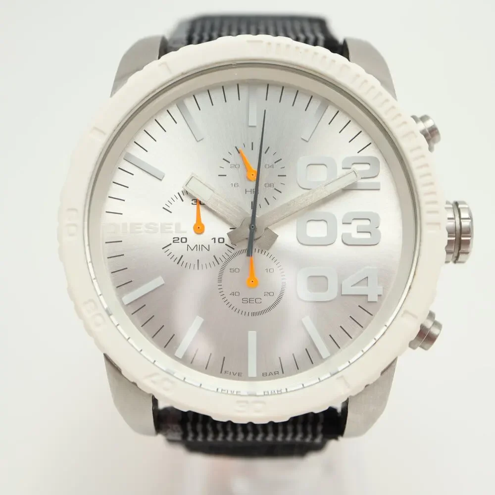 Diesel Oversized Silver White Tone 52mm Chronograph Watch DZ4253 w New Battery